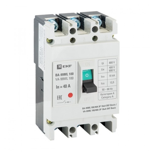 Выключатель автоматический ВА-99МL  100/40А 3P 18кА EKF Basic|mccb99-100-40mi|EKF 